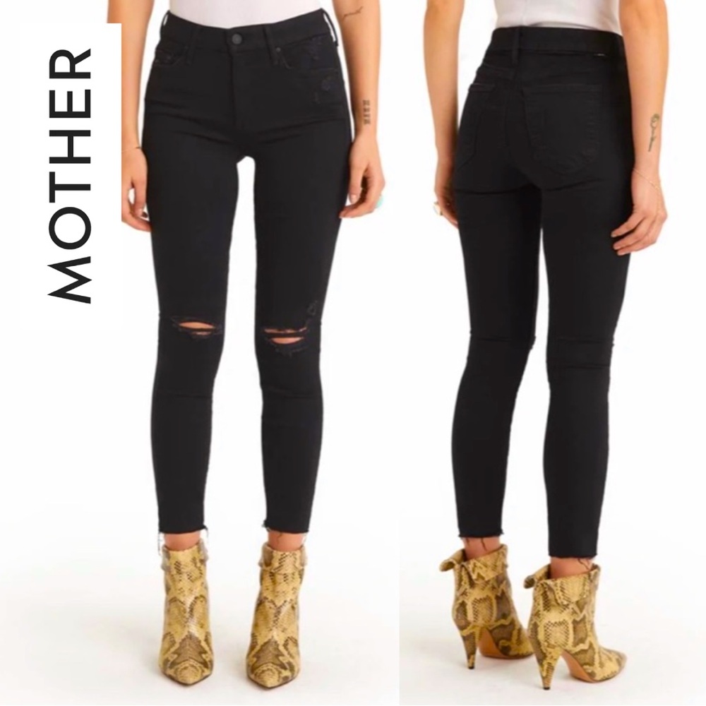 MOTHER Denim Jeans “Looker Ankle Fray” in Guilty as Sin (Black) Wash